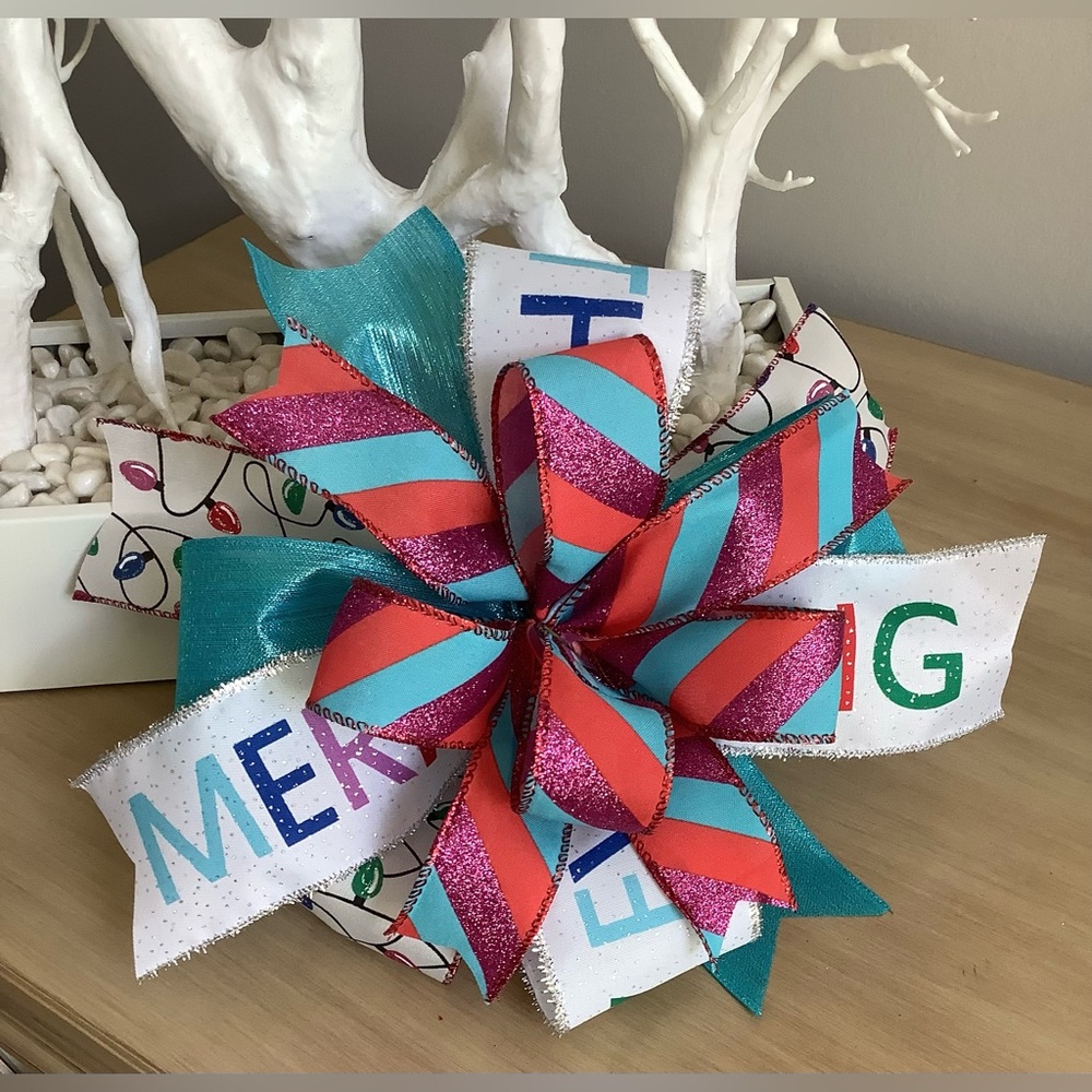Red & White Merry Everything Bow, Wreath Bow, Wreath Accent, Lantern Bow, Bow